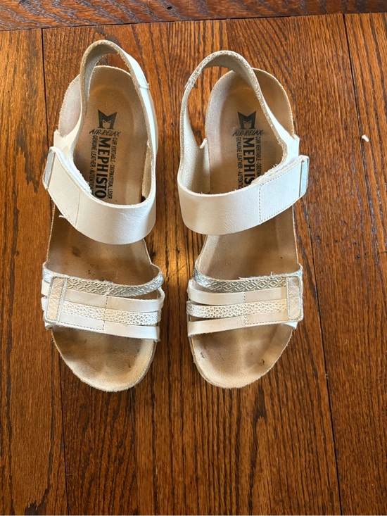 Mephisto Shoes - Mephisto White Leather Slingback Hook-and-Loop Sandals